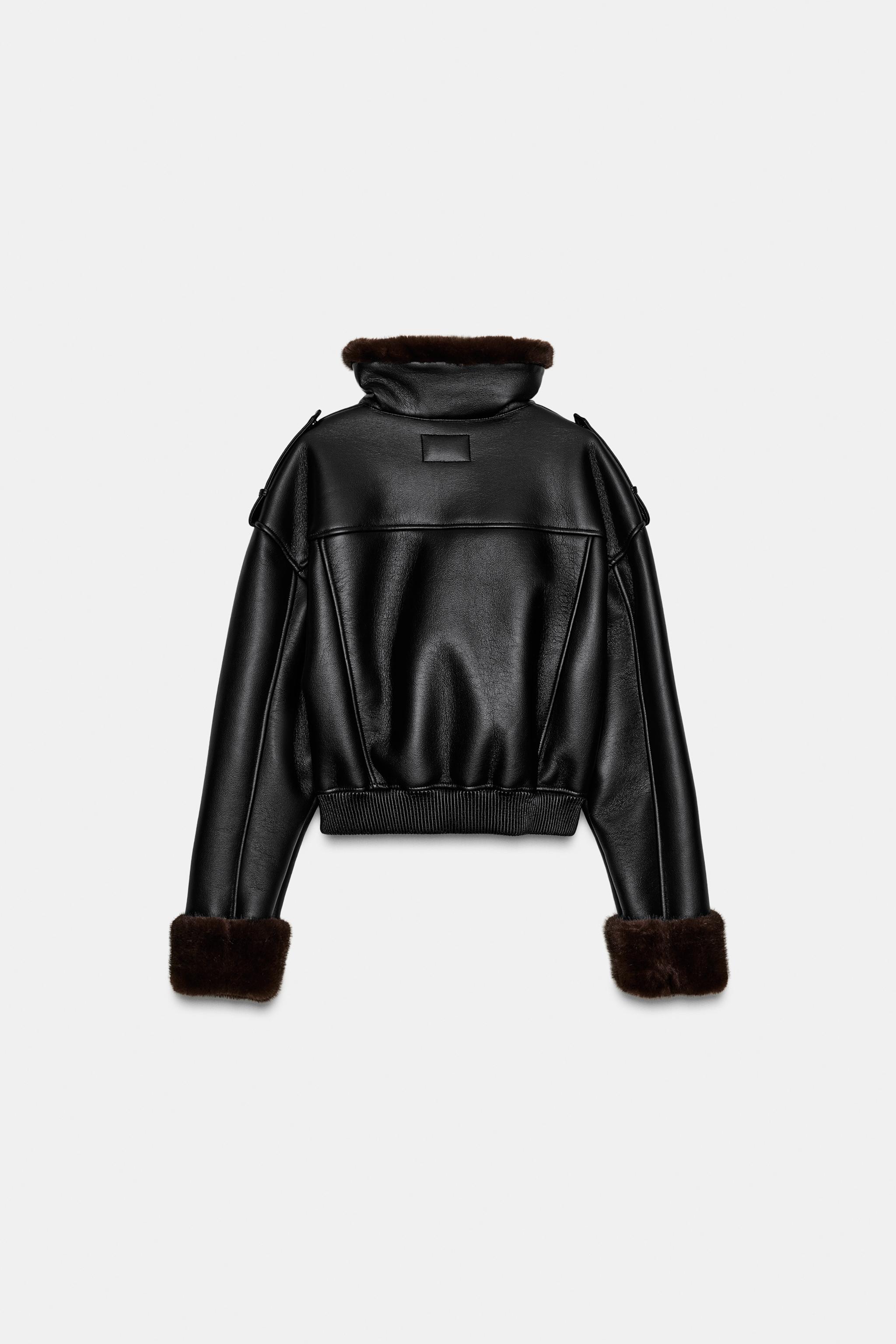 DOUBLE FACED FAUX LEATHER BOMBER JACKET